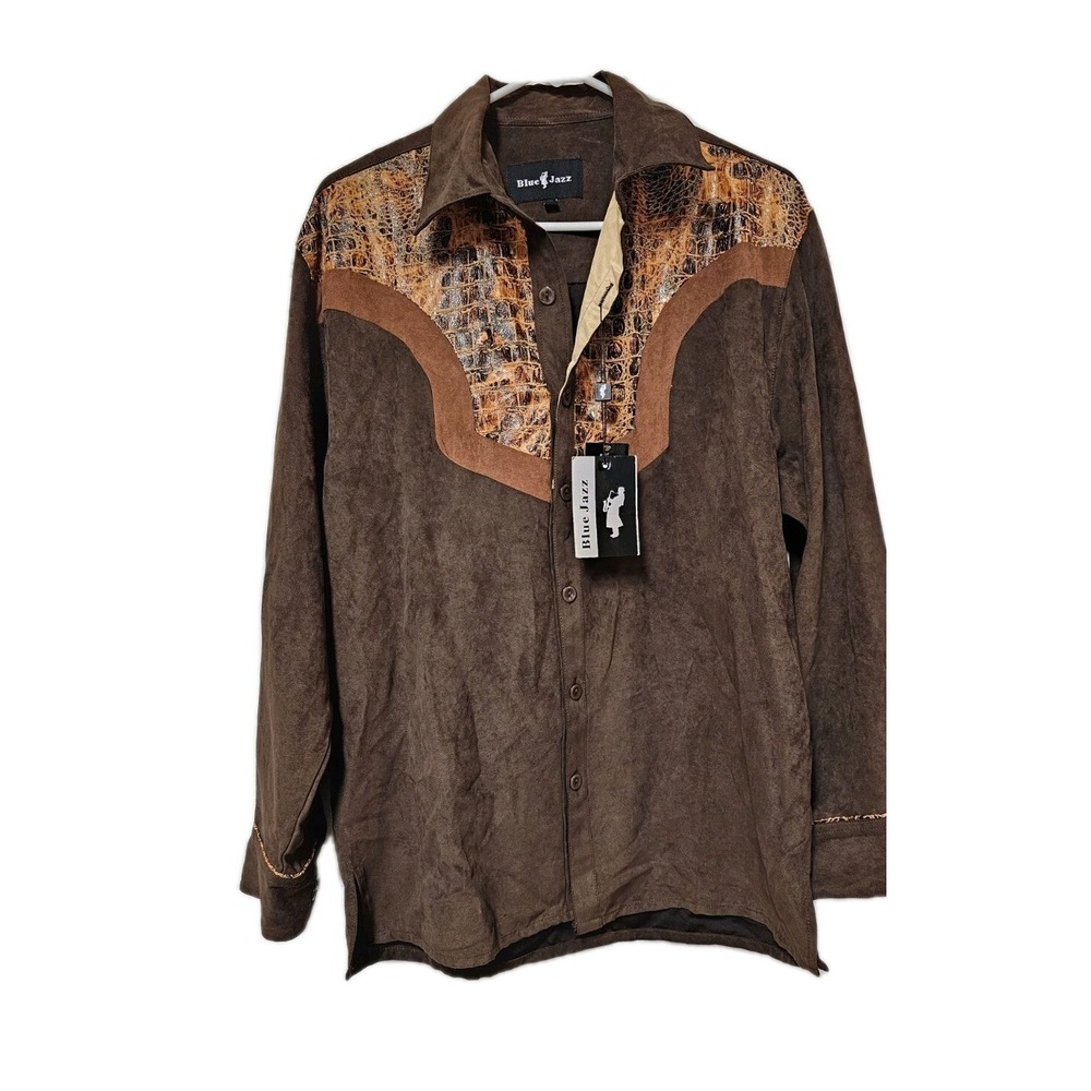 NWT‎ Blue Jazz Western brown long sleeve with faux alligator skin shirt Medium